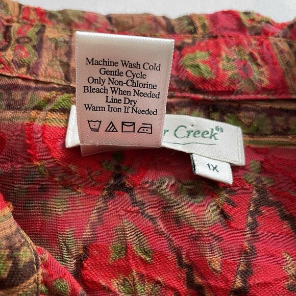 Coldwater Creek Red Aztec Print Sheer Button Up Top Size 1X Statement Boho Flowy - Picture 11 of 11